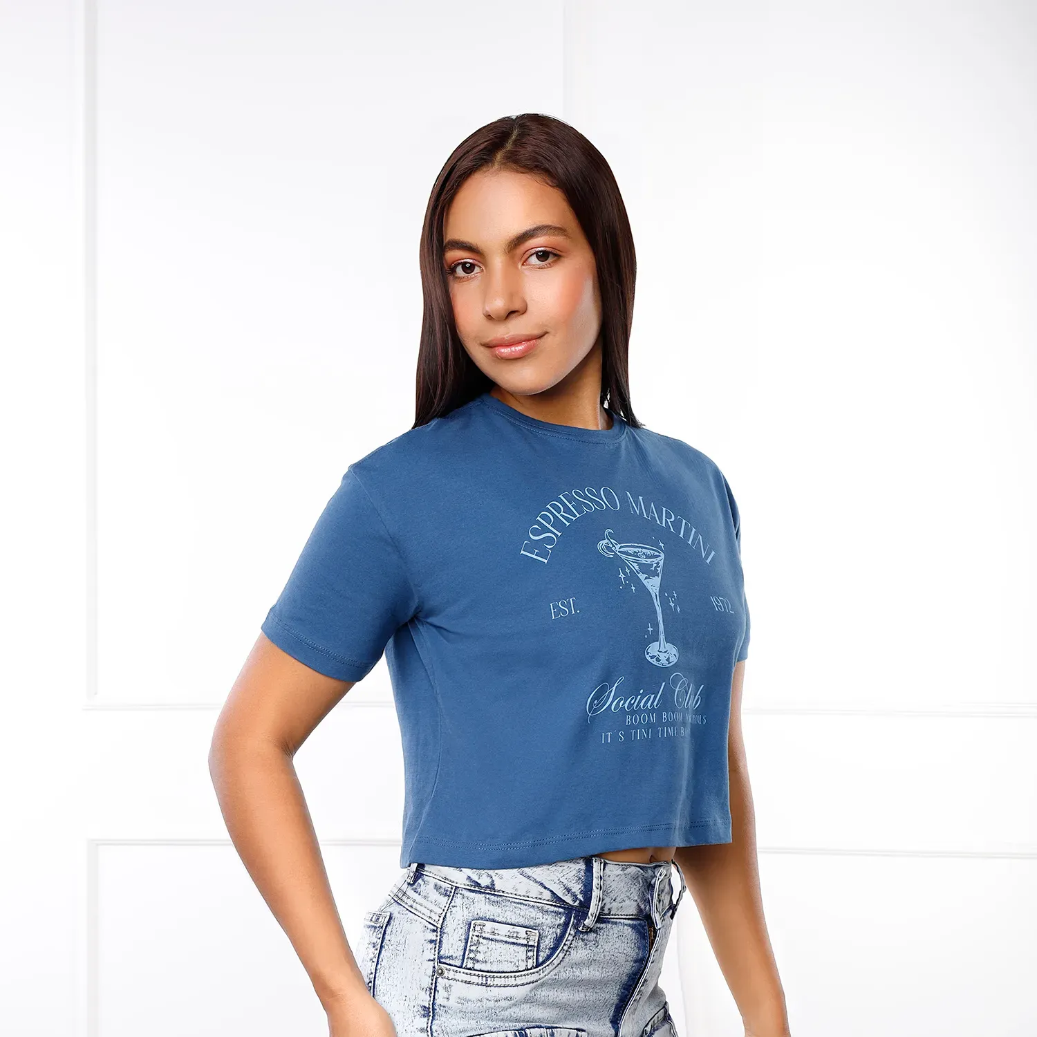 Polo Kansas Manga Corta Mujer Basico Bp1080 Crop Oversize C/Est color acero pastel | Platanitos