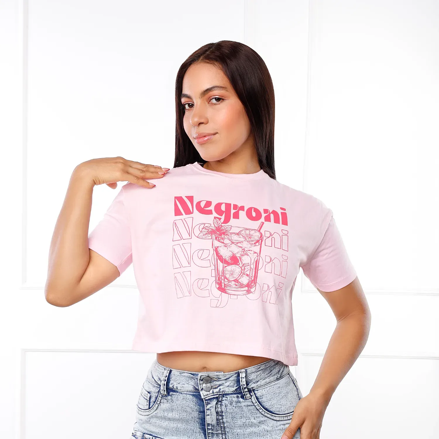 Polo Kansas Manga Corta Mujer Basico Bp1044 Crop Oversize C/Est color rosa pastel | Platanitos