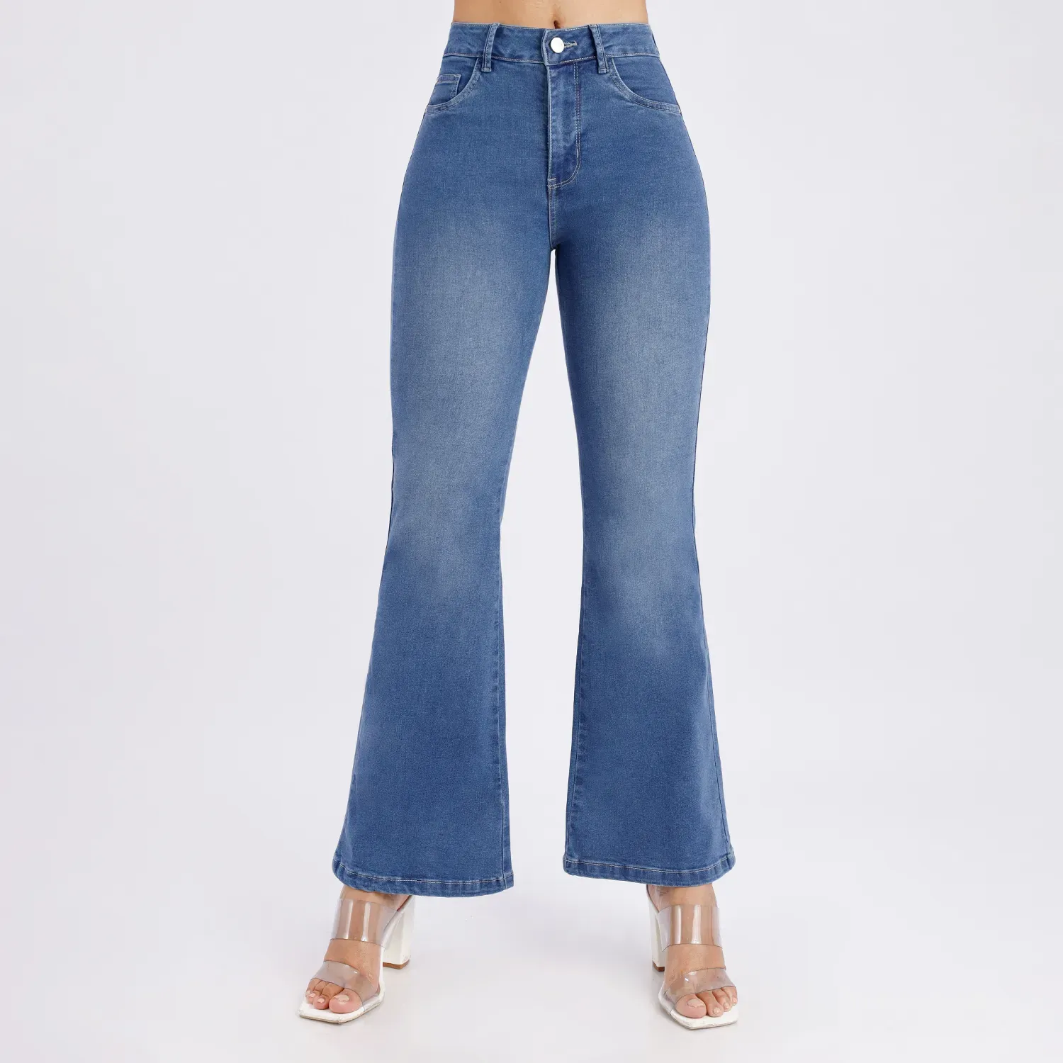 Jeans Kansas Mujer K14516 Cintura Flare 1b color pepper | Platanitos