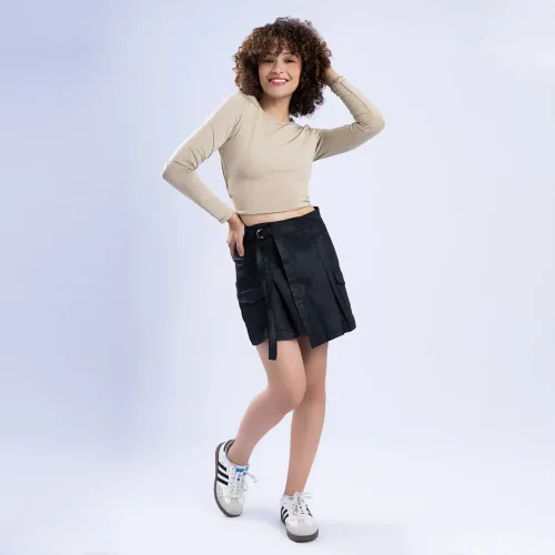 KANSAS Falda Mujer K70248 Cargo Cuerina C/Pliegues