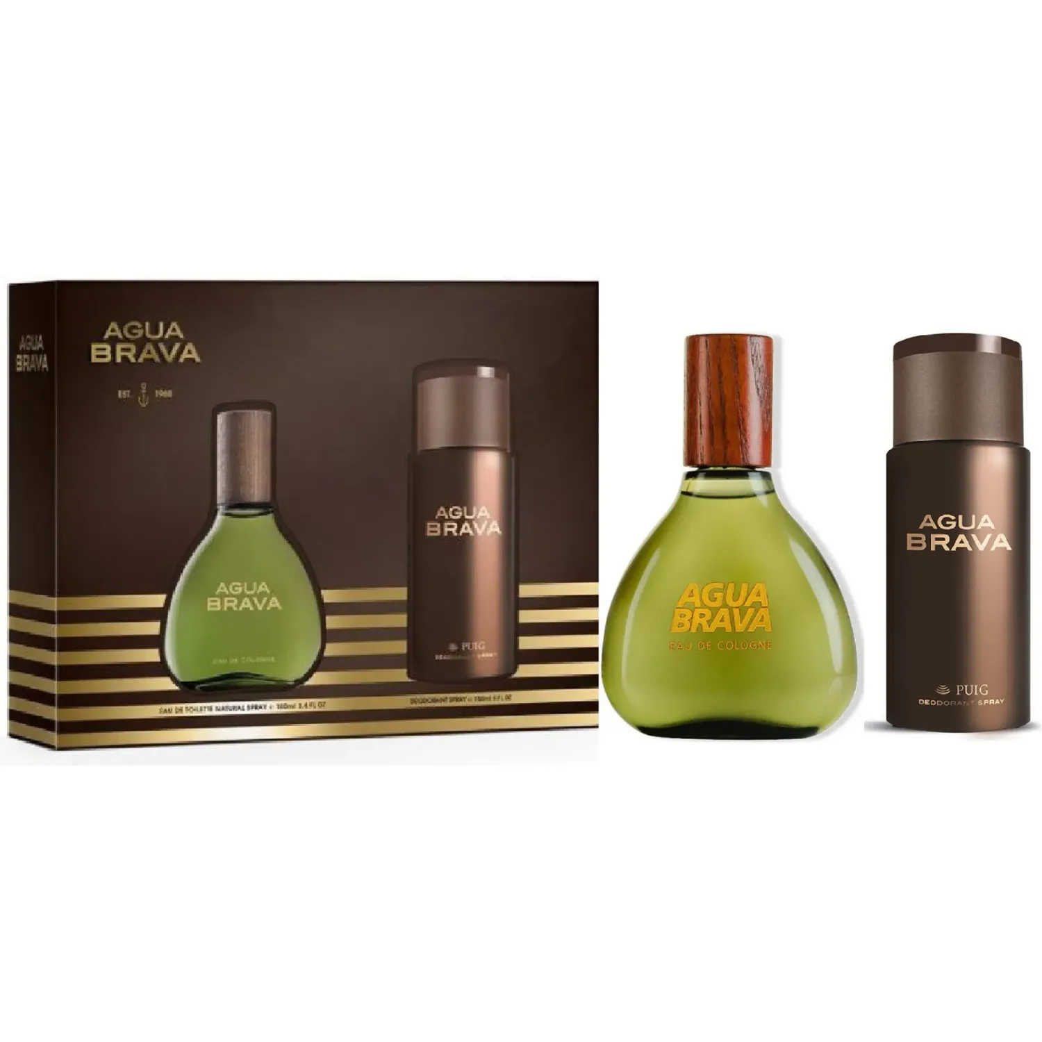 AGUA BRAVA Set Agua Brava Perfume Hombre Agua Brava Eau De Cologne 100 Ml + 24h Deodorant Spray 150ml color verde / marron | Platanitos