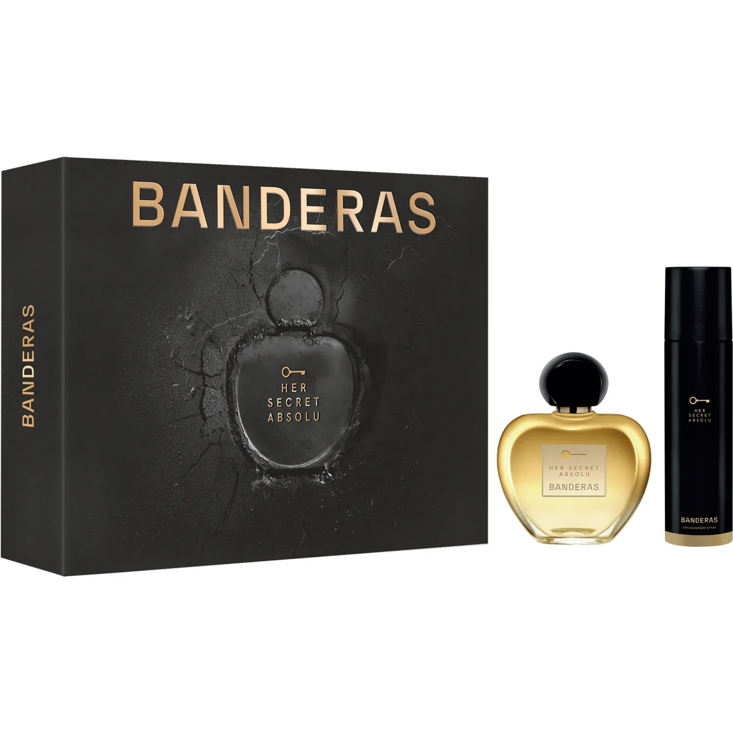 Set Antonio Banderas Perfume Mujer Her Secret Absolu Eau De Parfum 80 Ml + 24h Deodorant Spray 150 Ml color negro / dorado | Platanitos