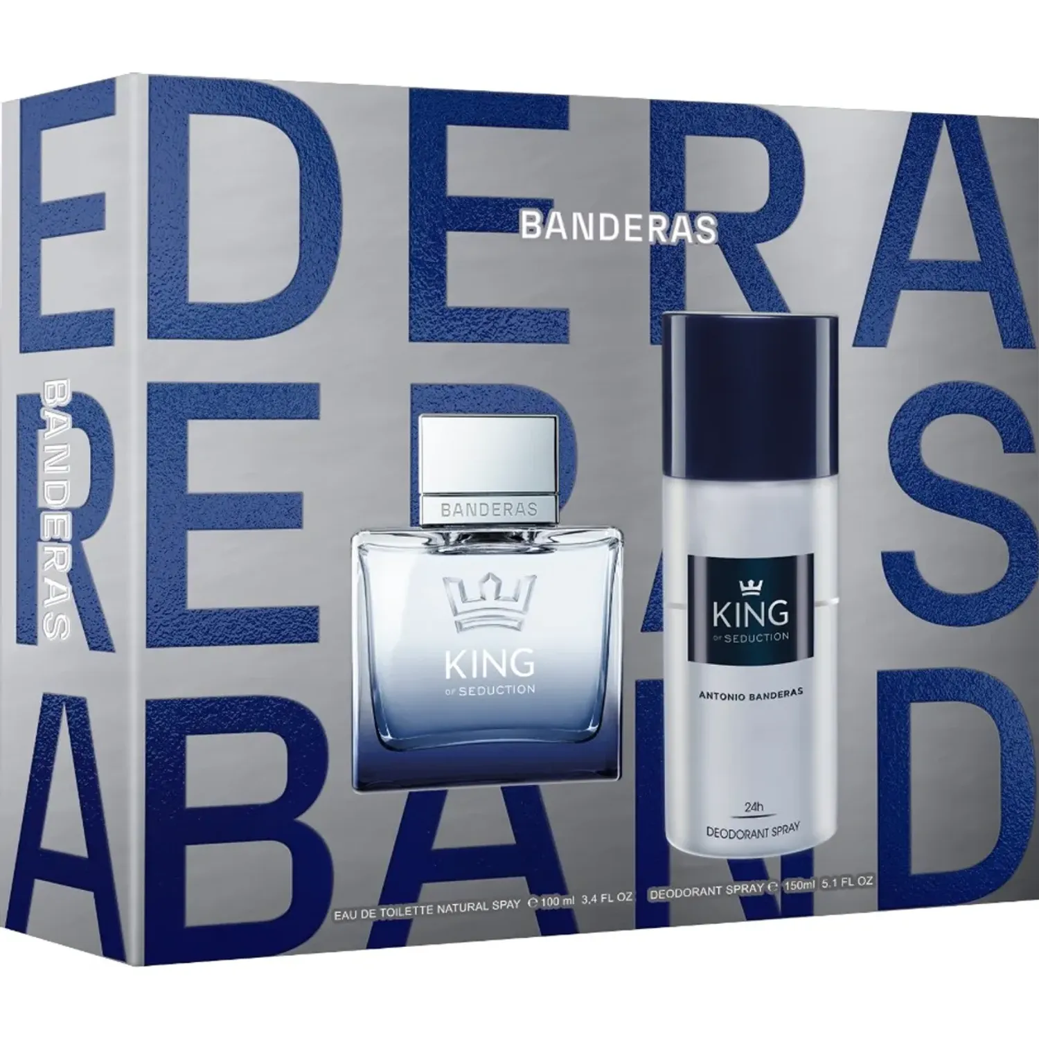 ANTONIO BANDERAS Set Antonio Banderas Perfume Hombre King Of Seduction Eau De Toilette For Men 100 Ml + 24h Deodorant Spray 150 Ml color azul / gris | Platanitos