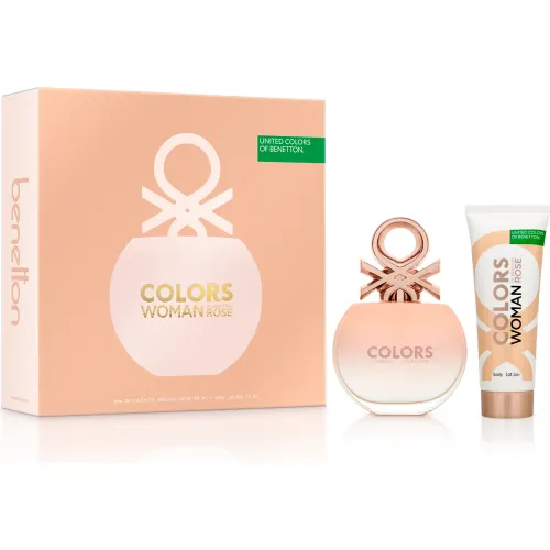 Set Benetton Perfume Mujer United Colors Woman Rose Eau De Toilette 80 Ml + Body Lotion 75 Ml | Platanitos