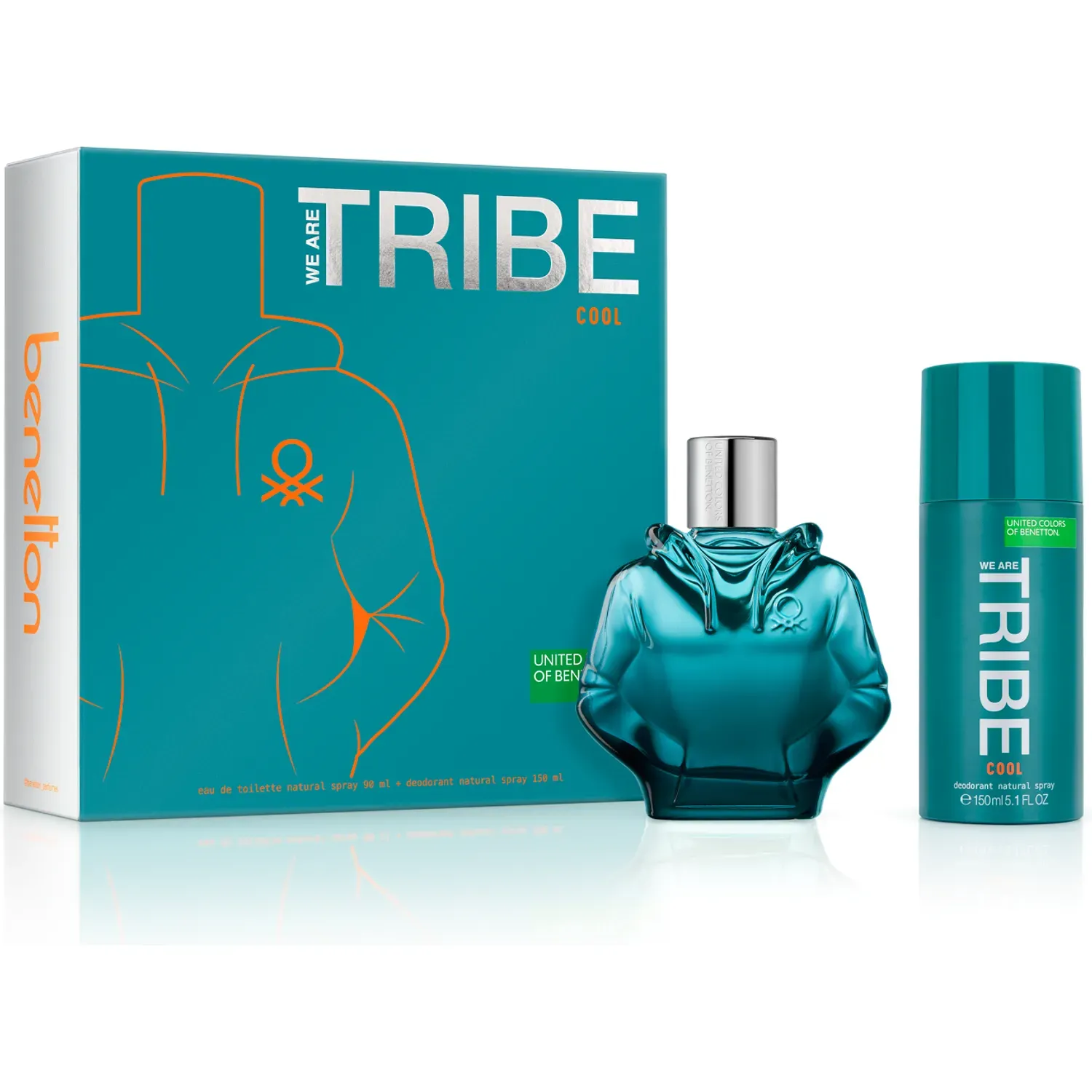 Benetton Set Benetton Perfume Hombre United Colors We Are Tribe Intense Deodorant 150 Ml + Eau De Parfum 90 Ml color turquesa / gris | Platanitos