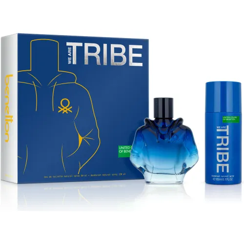 Set Benetton Perfume Hombre Tribe Eau De Toilette 90 Ml + Desodorante 150 Ml color azul | Platanitos