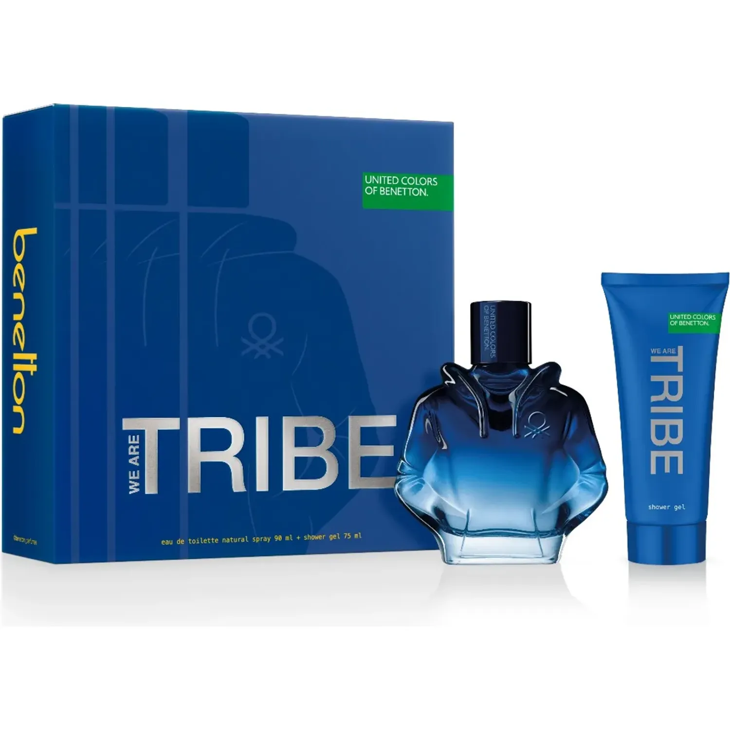 Set Benetton Perfume Hombre Tribe Eau De Toilette 90 Ml + Shower Gel 75ml color acero | Platanitos