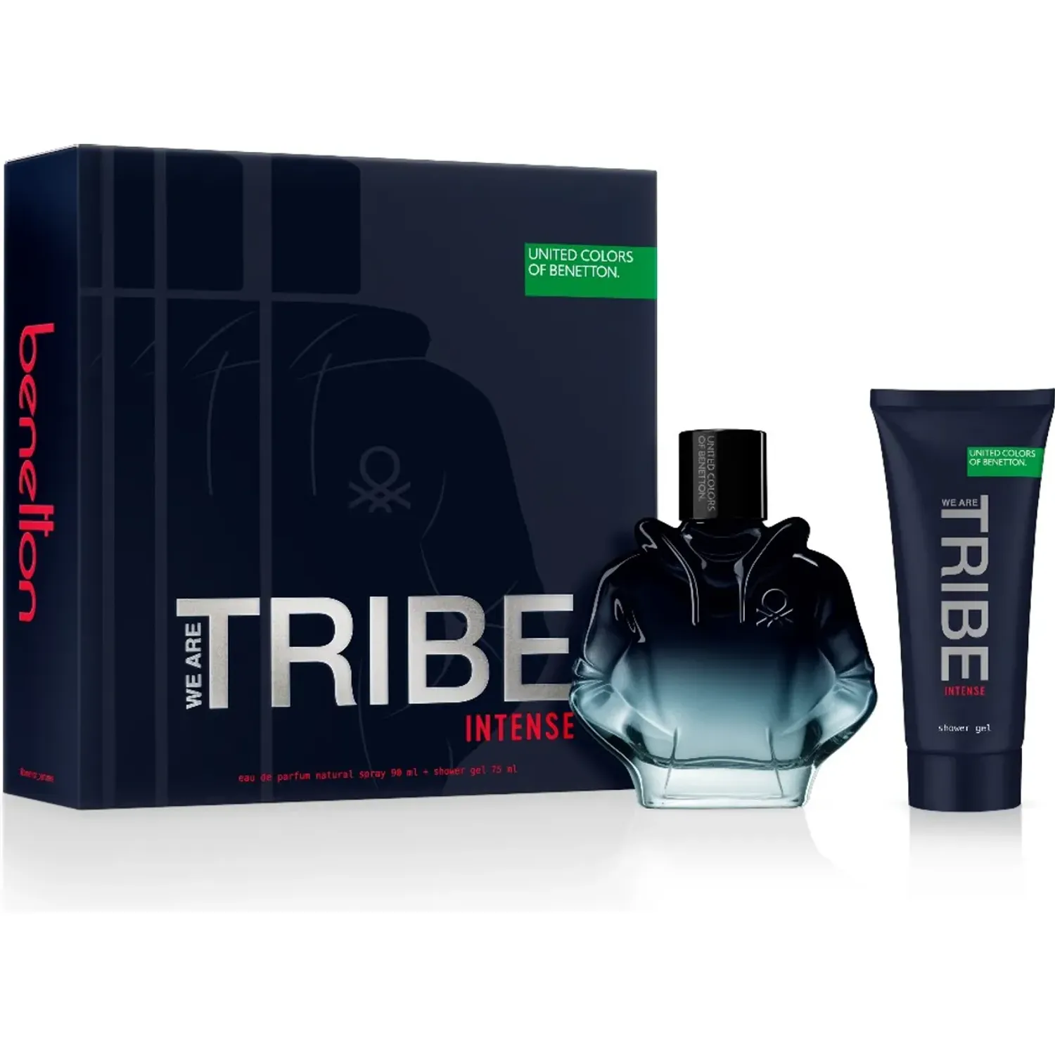 Set Benetton Perfume Hombre Tribe Intense Eau De Toilette 90 Ml + Shower Gel 75ml color azul | Platanitos