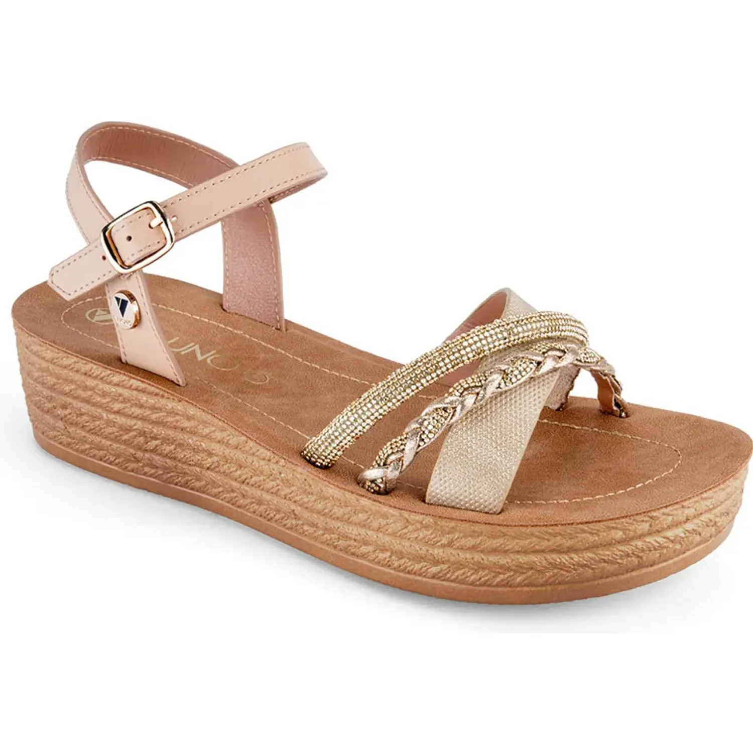 Sandalia Via Uno Cuña Mujer Yq7710-F28 color beige | Platanitos