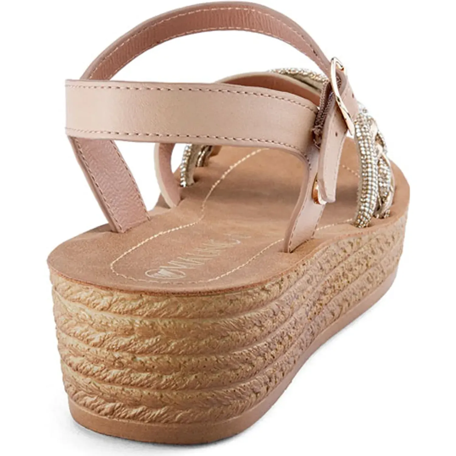 Sandalia Via Uno Cuña Mujer Yq7710-F28 color beige | Platanitos