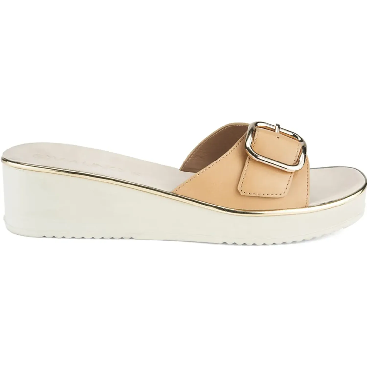 Sandalia Via Uno Cuña Mujer Yq7739-F02 color beige | Platanitos