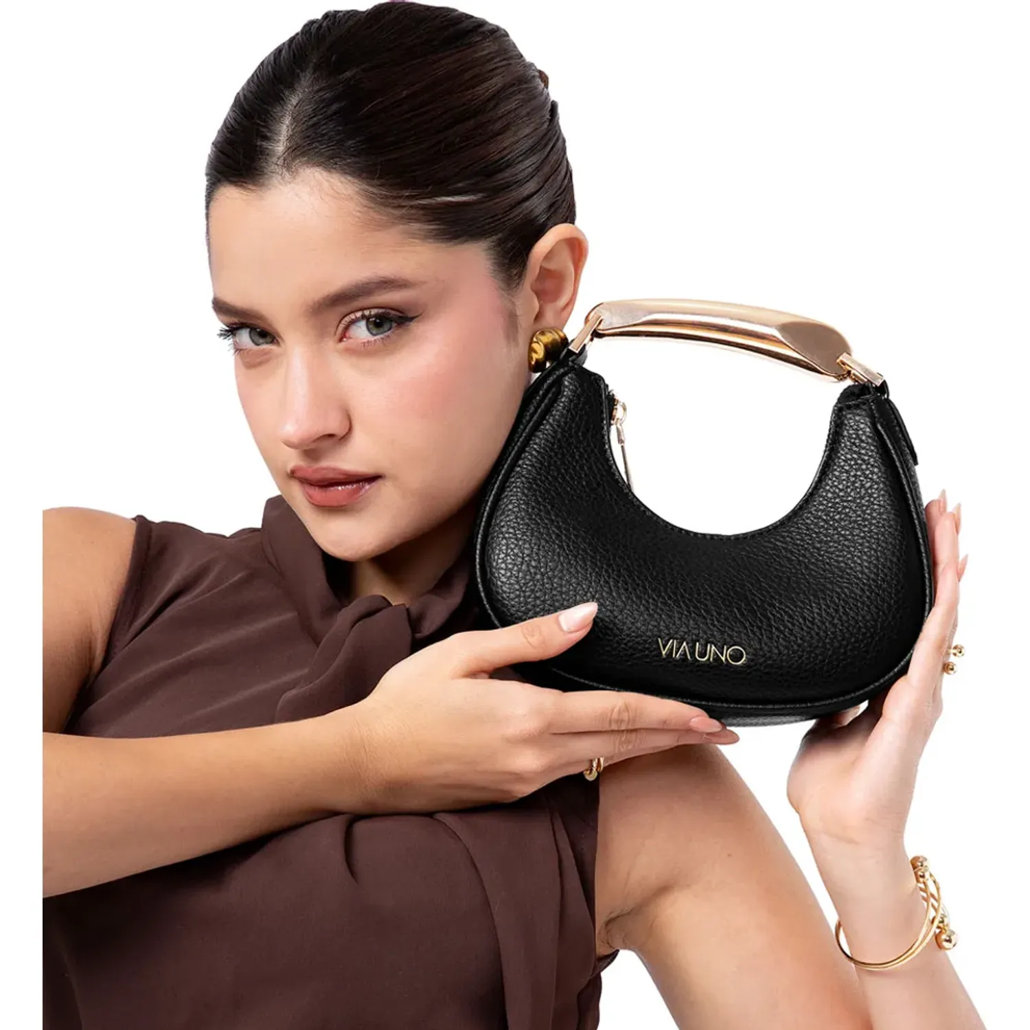 Cartera Via Uno Casual Mujer Jl011 color negro | Platanitos