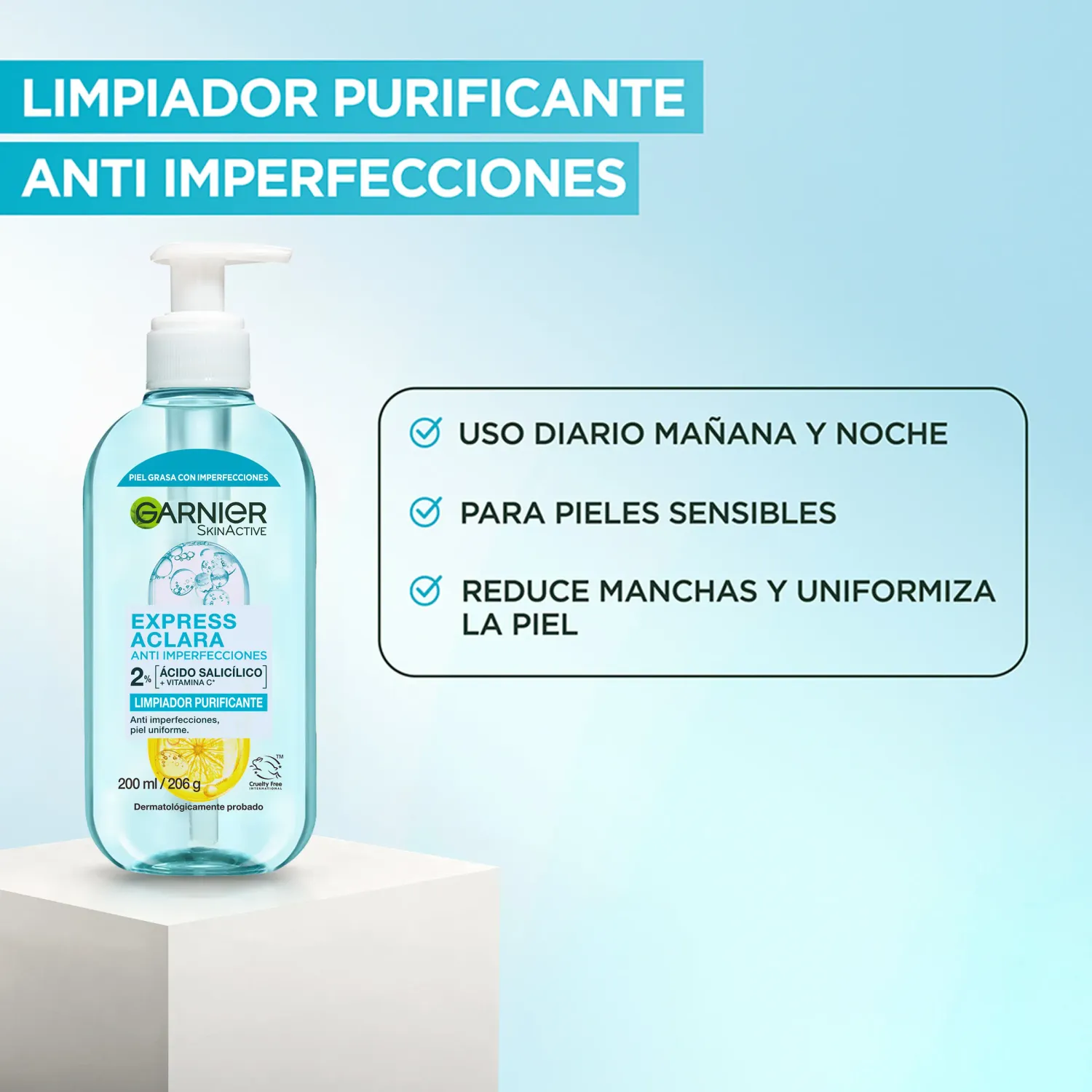 Limpiador Garnier Facial Purificante Cleanser Anti Imperfecciones 200ml color celeste | Platanitos