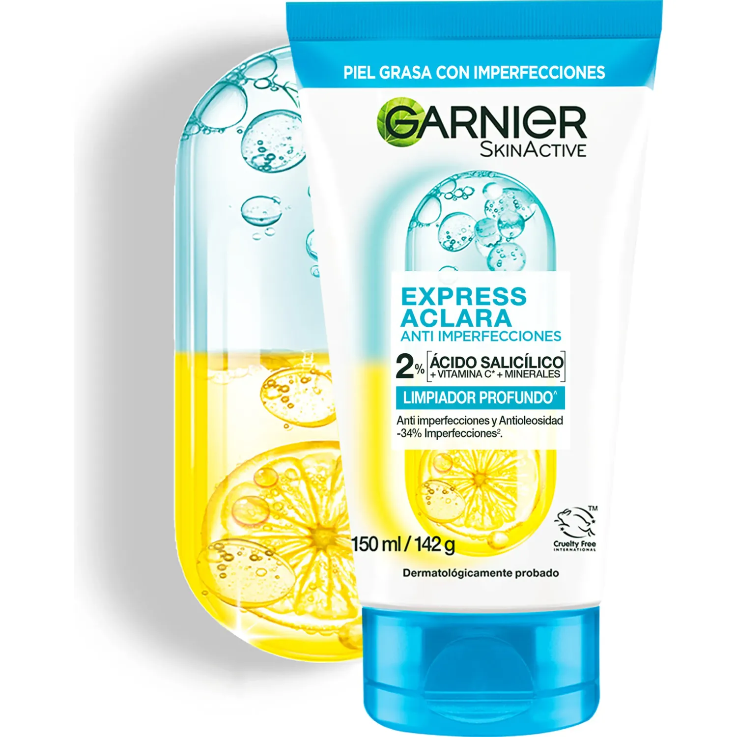 Gel Garnier Limpiador Facial Profundo Anti Imperfecciones 150ml color celeste | Platanitos