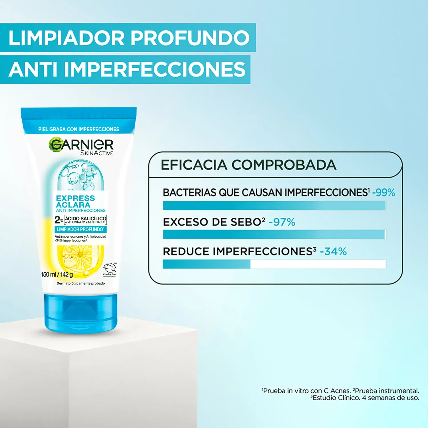 Gel Garnier Limpiador Facial Profundo Anti Imperfecciones 150ml color celeste | Platanitos