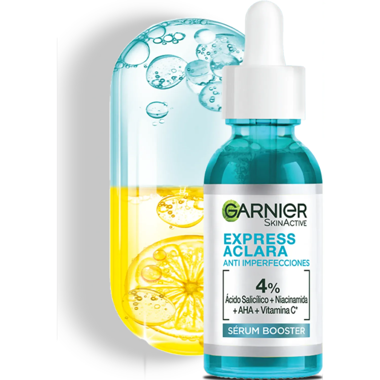 Serum Garnier Facial Booster Anti Imperfecciones 30ml color celeste | Platanitos