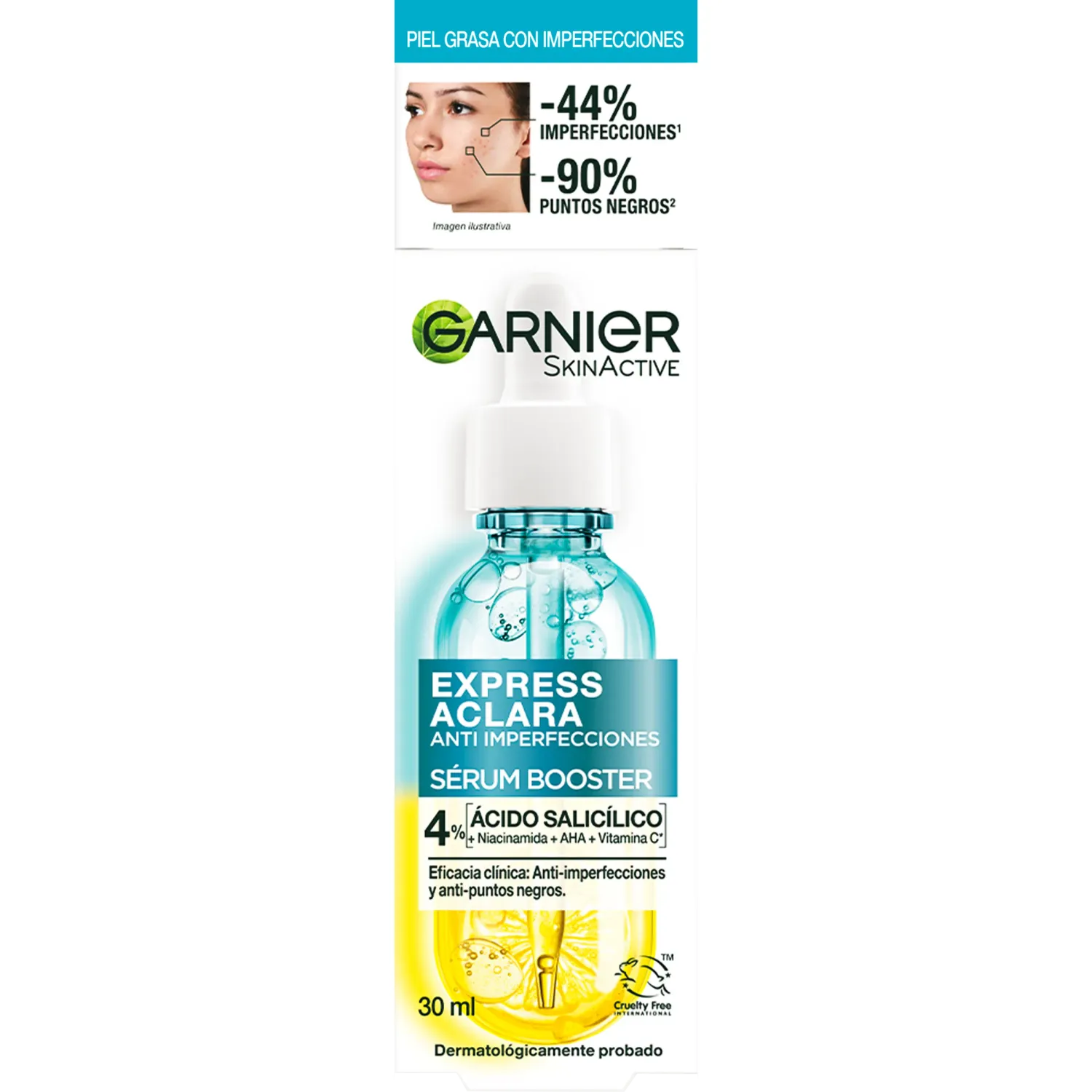Serum Garnier Facial Booster Anti Imperfecciones 30ml color celeste | Platanitos