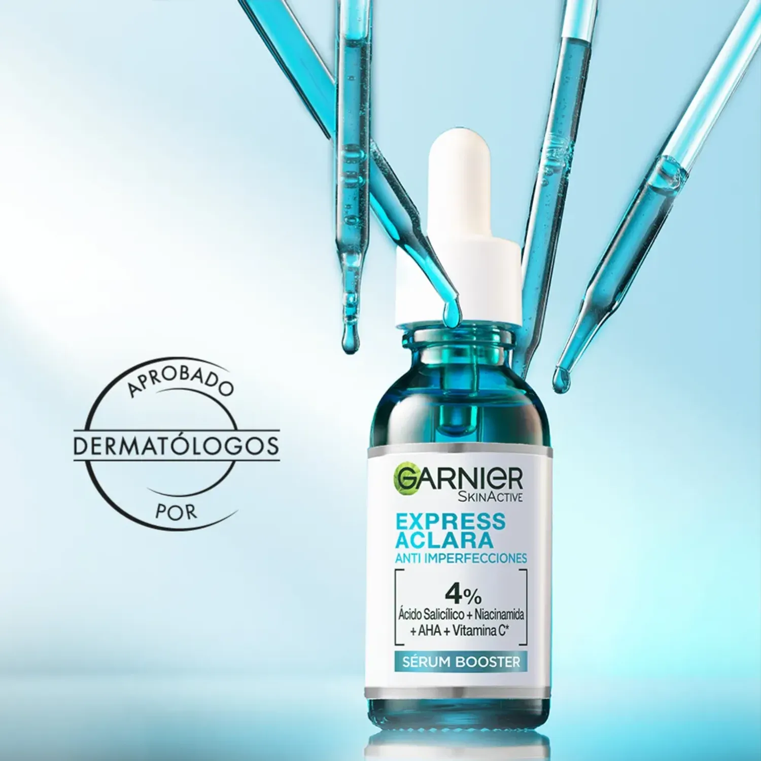 Serum Garnier Facial Booster Anti Imperfecciones 30ml color celeste | Platanitos