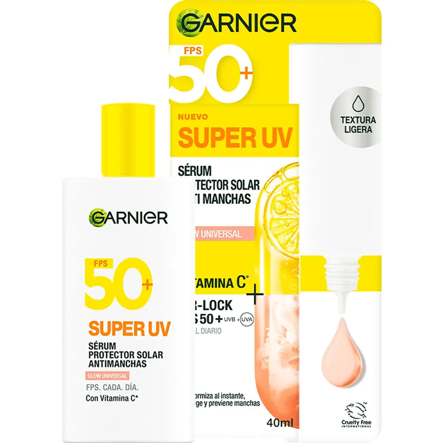 Bloqueador Garnier Fluido Glow Universal Super Uv color blanco / amarillo | Platanitos