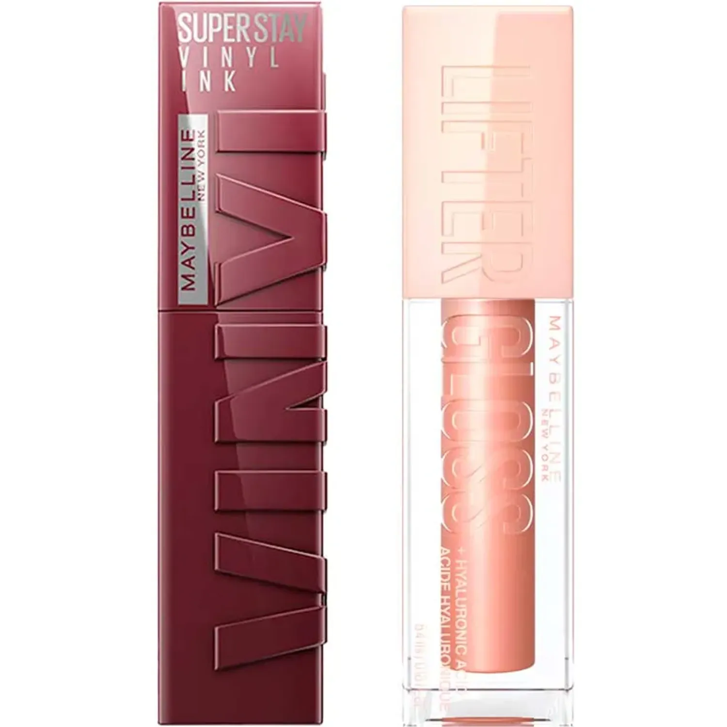 Pack Maybelline Labial Duo Lip Combo Maybelline Labial Vinyl Ink + Lifter Gloss color vinyl fearless + lifter stone | Platanitos