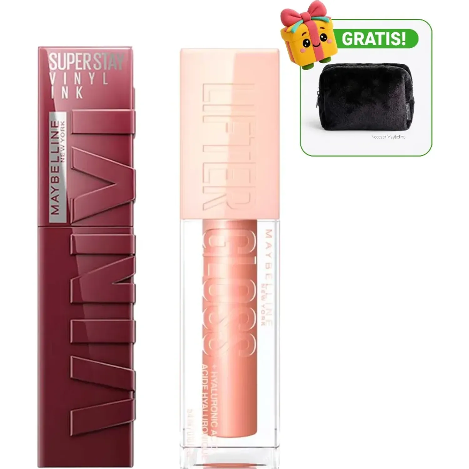MAYBELLINE Pack Maybelline Labial Duo Lip Combo Maybelline Labial Vinyl Ink + Lifter Gloss color vinyl fearless + lifter stone | Platanitos