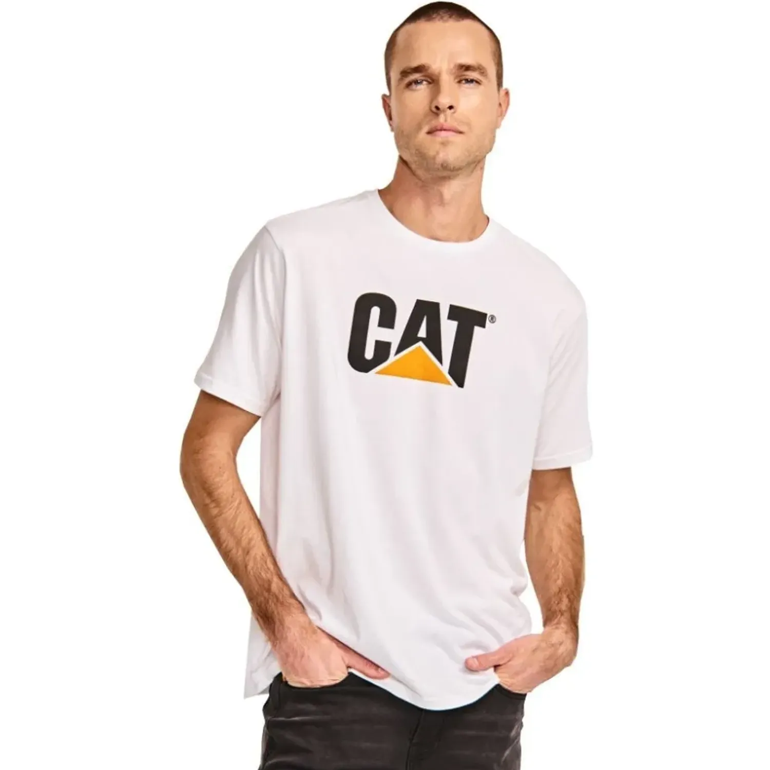 CAT Polo Cat Manga Corta Hombre T-Shirt Cat Logo Tee color blanco | Platanitos