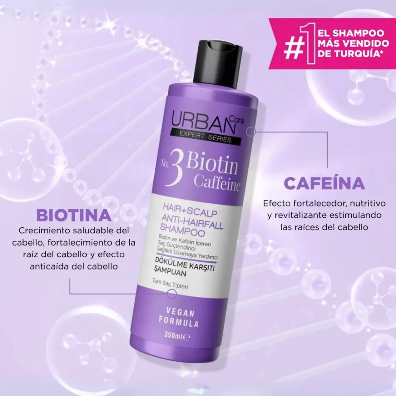 Uc Urban Care Expert Biotin & Caffein Hair+scalp Shampoo 350ml color morado | Platanitos