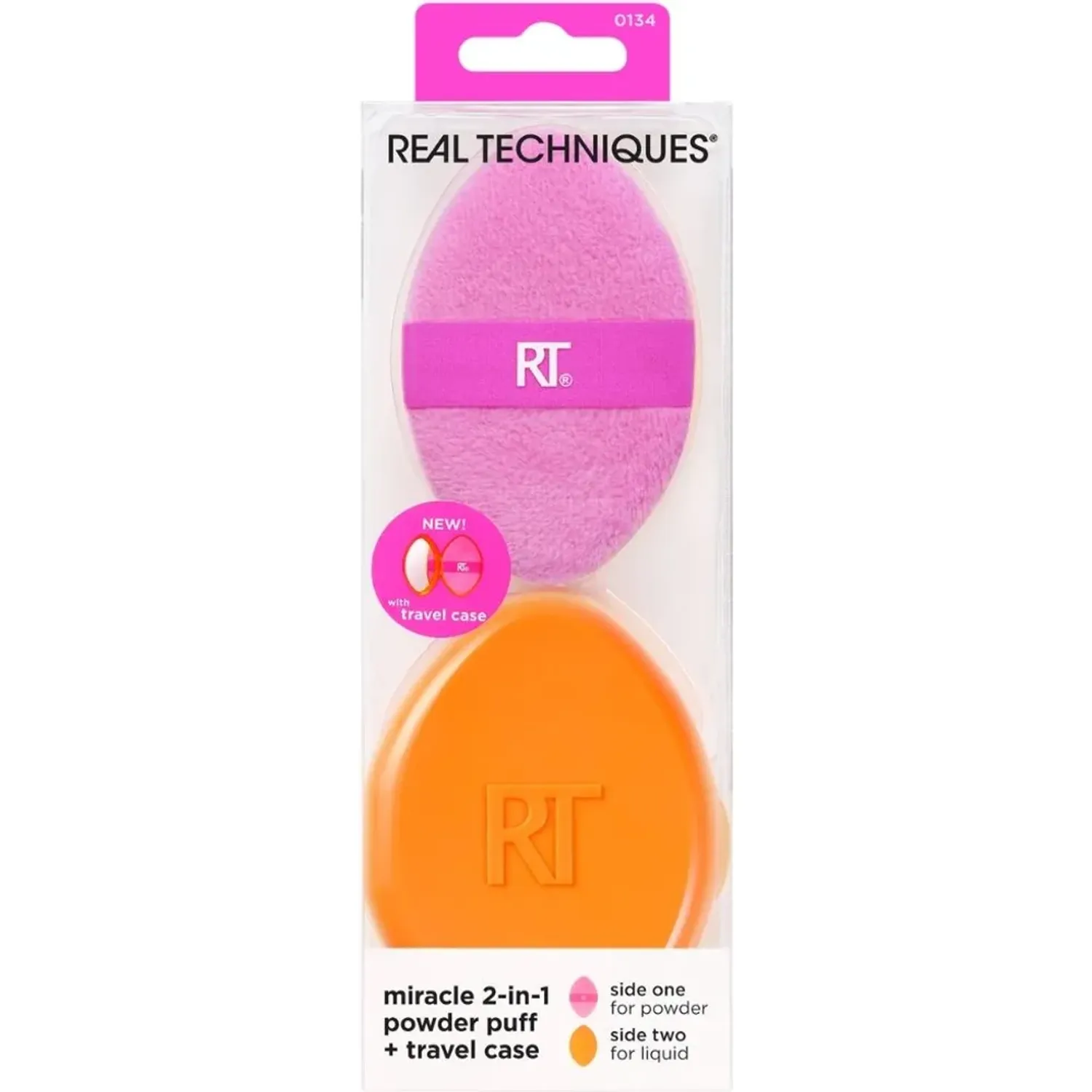 Rt Real Techniques Esponja Miracle 2-In-1 Powder Puff+case color morado / naranja | Platanitos