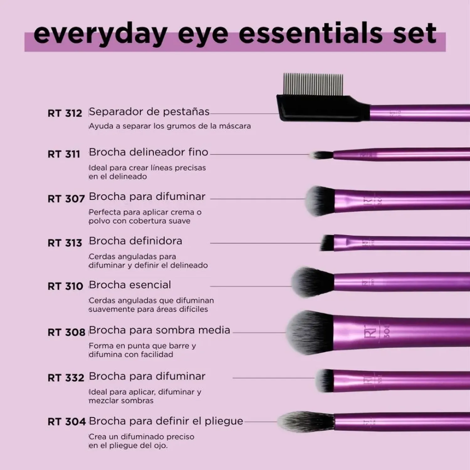 Rt Real Techniques Set Everyday Eye Essential color morado | Platanitos