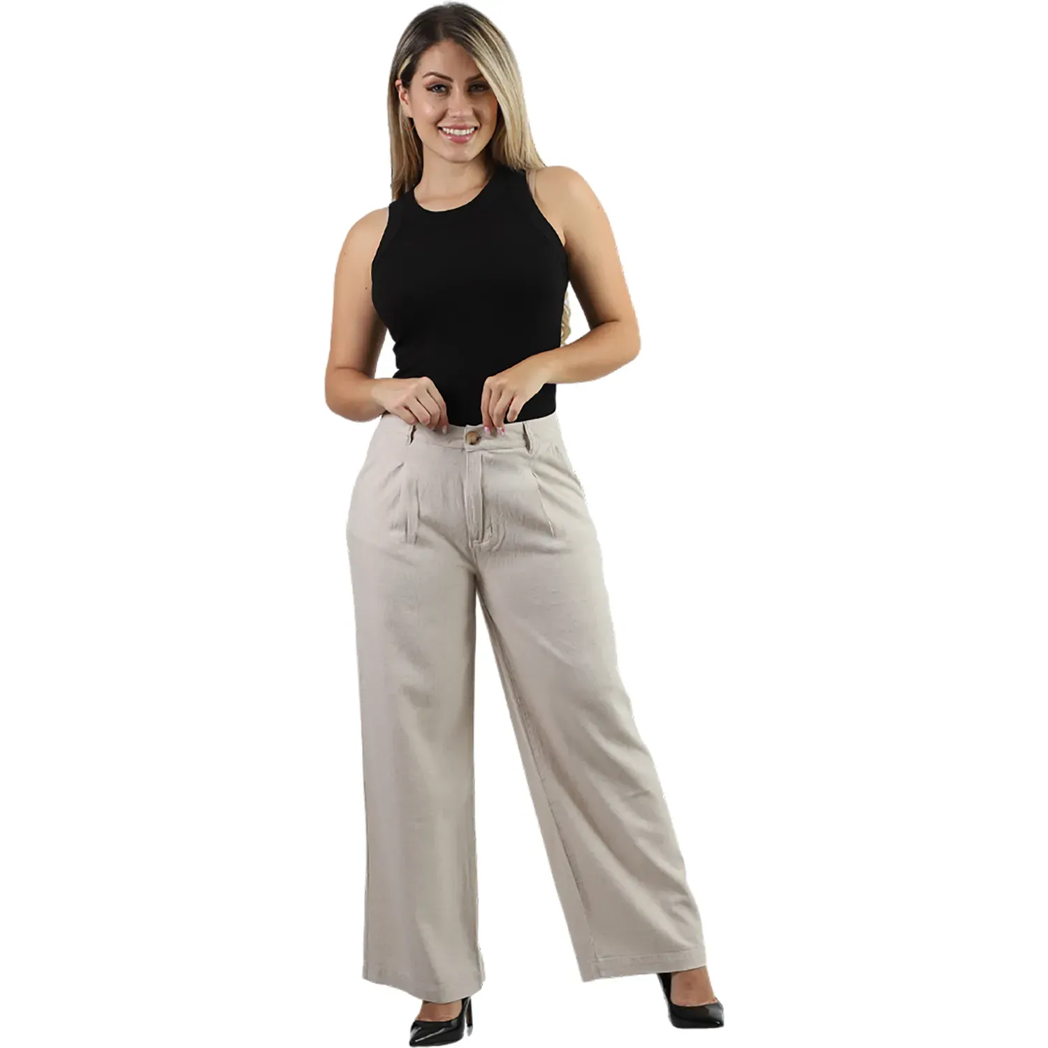 Pantalon Fordan Jeans Mujer 3902 Recto C/Plieguez En Delantero color arena | Platanitos