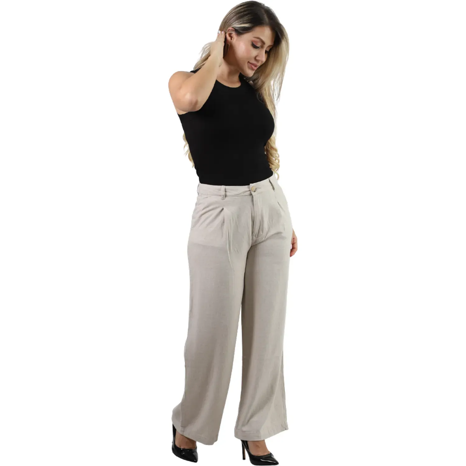 Pantalon Fordan Jeans Mujer 3902 Recto C/Plieguez En Delantero color arena | Platanitos