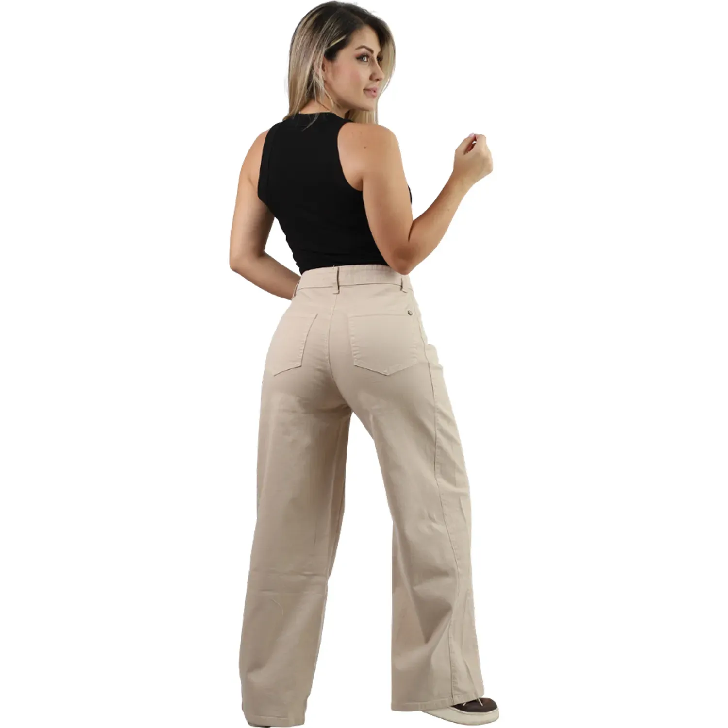 Pantalon Fordan Jeans Mujer 3955 Palazzo C/Bolsillo Parche color arena | Platanitos