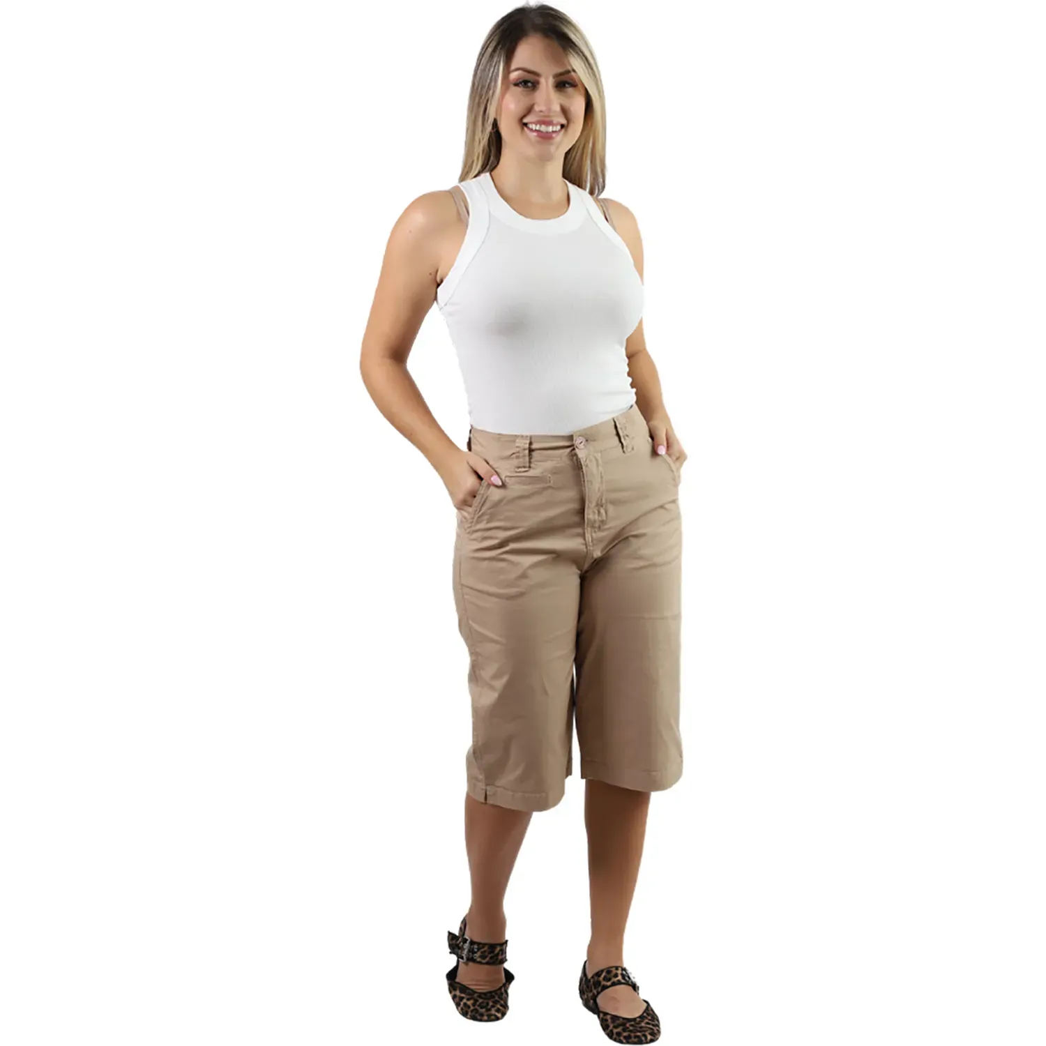 Bermuda Fordan Jeans Mujer 3956 Recto C/Bolsillo Ojal Y Secreta color beige | Platanitos