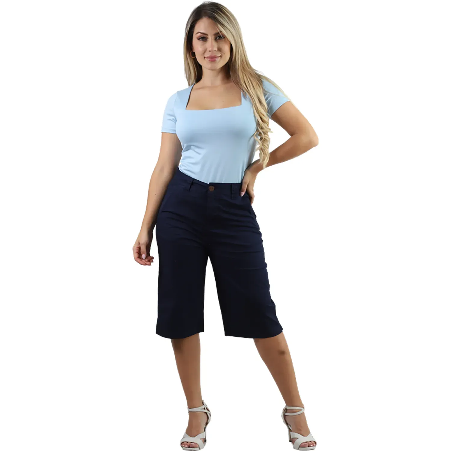 Bermuda Fordan Jeans Mujer 3956 Recto C/Bolsillo Ojal Y Secreta color blue navy | Platanitos