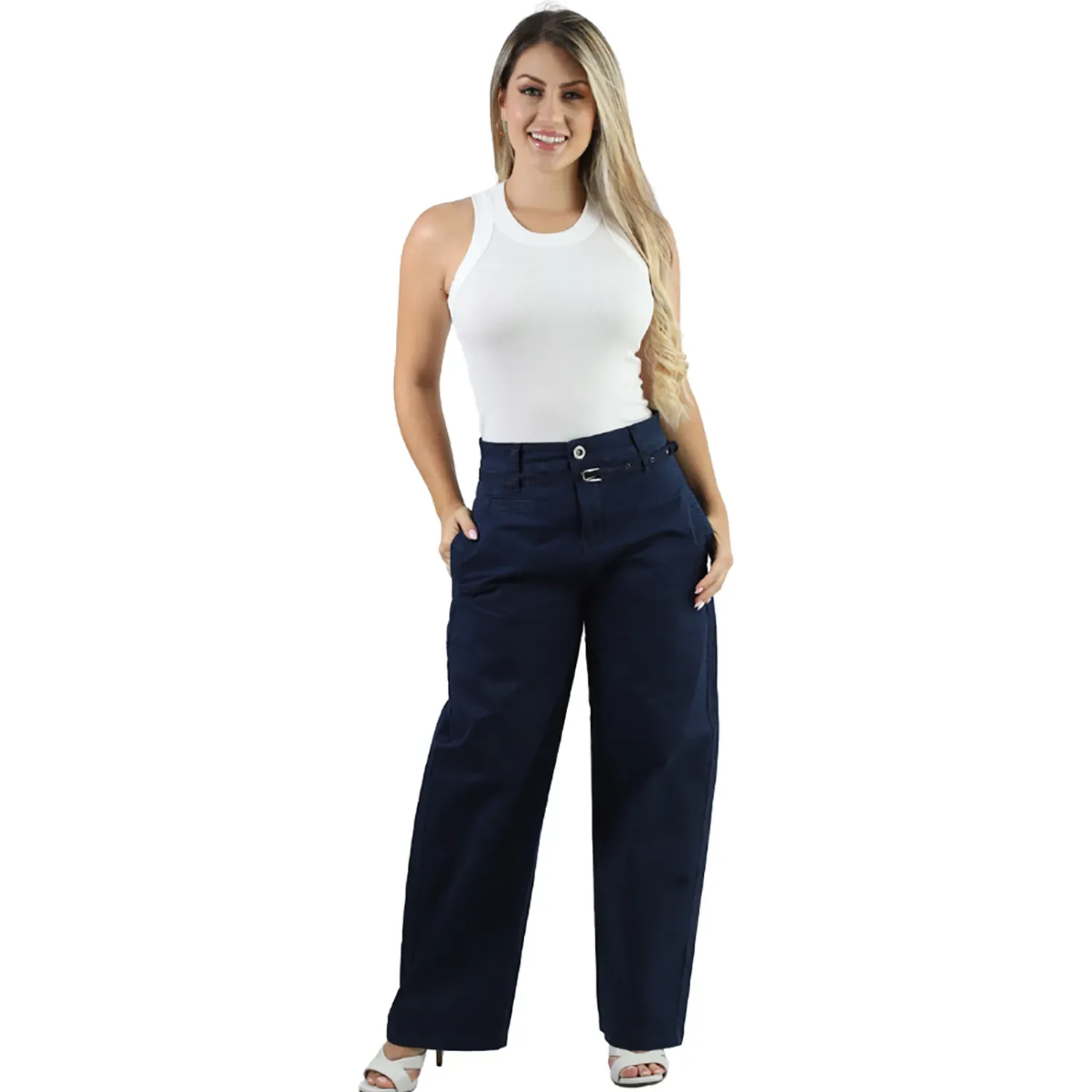 Pantalon Fordan Jeans Mujer 3957 Balloon C/Correa Y Bolsillos color blue navy | Platanitos