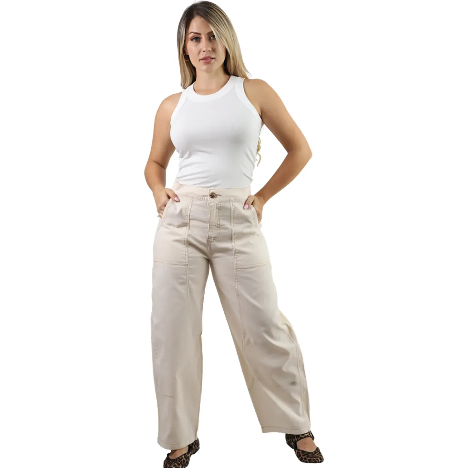 Pantalon Fordan Jeans Mujer 3958 Mom C/Cortes Costados color hueso | Platanitos