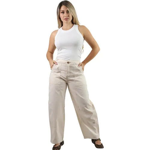 Pantalon Fordan Jeans Mujer 3958 Mom C/Cortes Costados color marfil | Platanitos