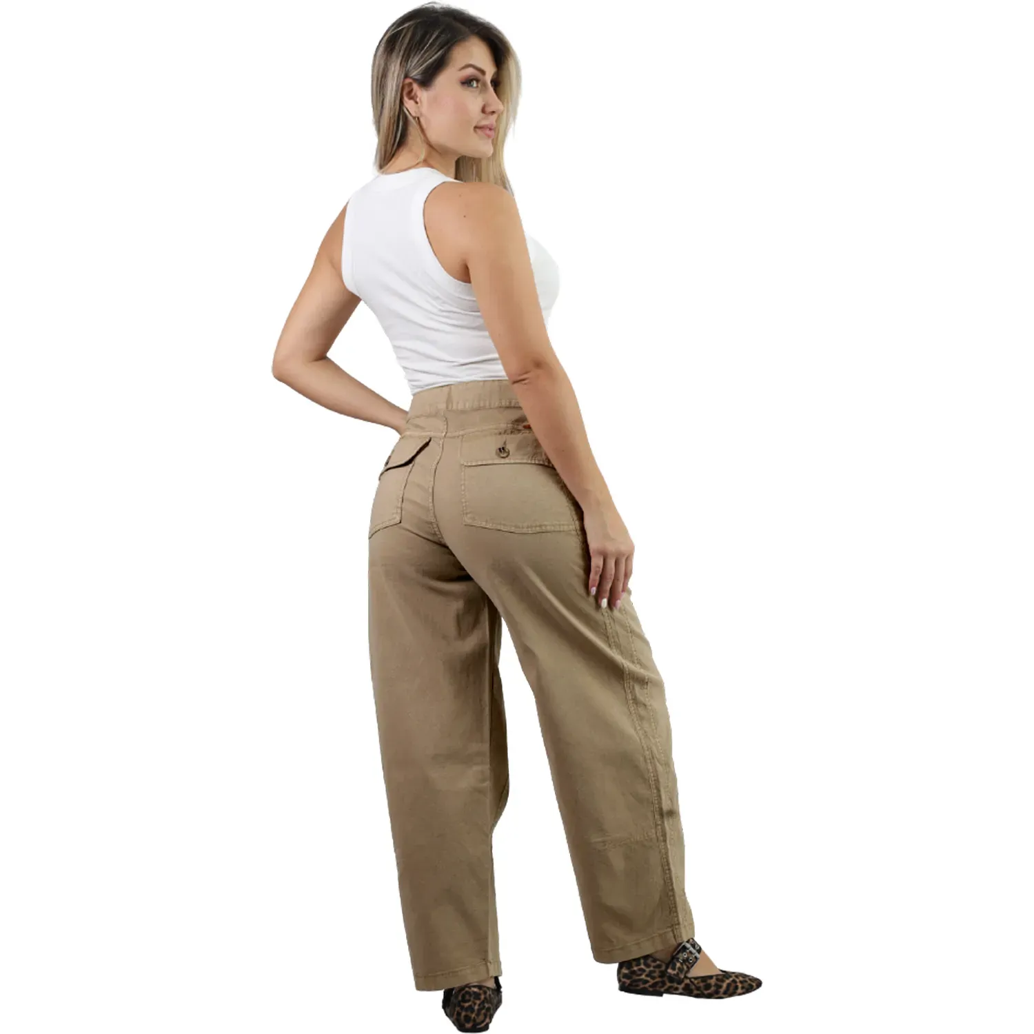 Pantalon Fordan Jeans Mujer 3958 Mom C/Cortes Costados color kakhi | Platanitos