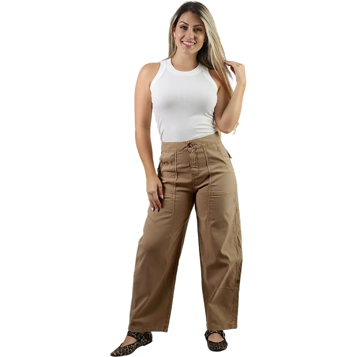 Pantalon Fordan Jeans Mujer 3958 Mom C/Cortes Costados color kakhi | Platanitos