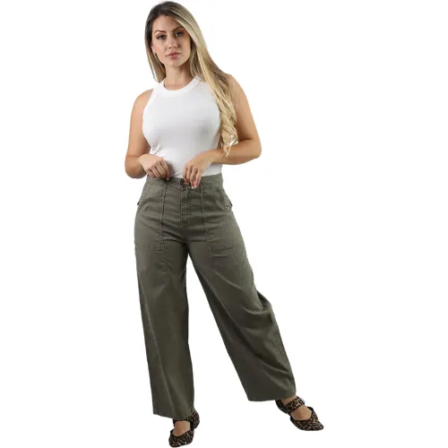 Pantalon Fordan Jeans Mujer 3958 Mom C/Cortes Costados color verde | Platanitos