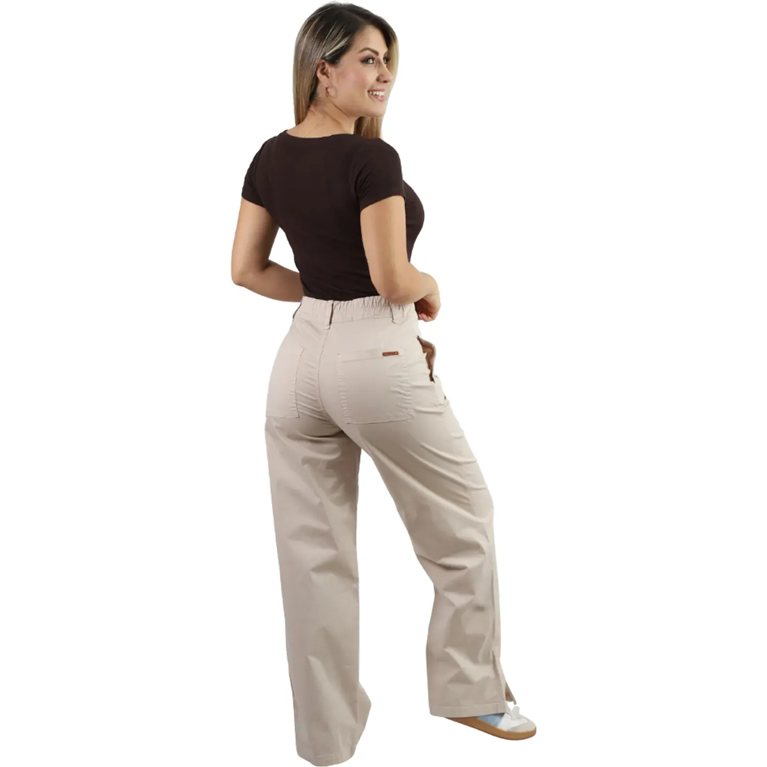 Pantalon Fordan Jeans Mujer 3966 C/Abertura  En La Basta color arena | Platanitos