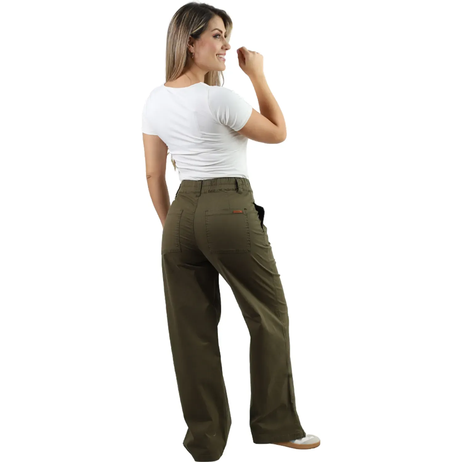 Pantalon Fordan Jeans Mujer 3966 C/Abertura  En La Basta color verde militar | Platanitos