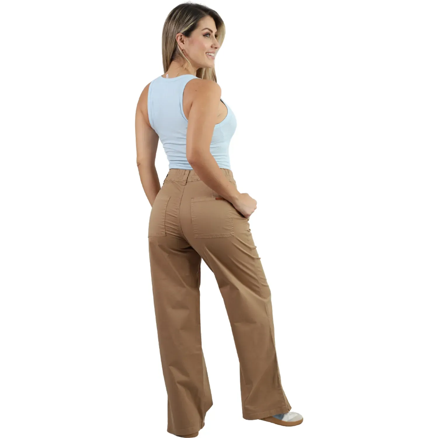 Pantalon Fordan Jeans Mujer 3966 C/Abertura  En La Basta color kakhi | Platanitos