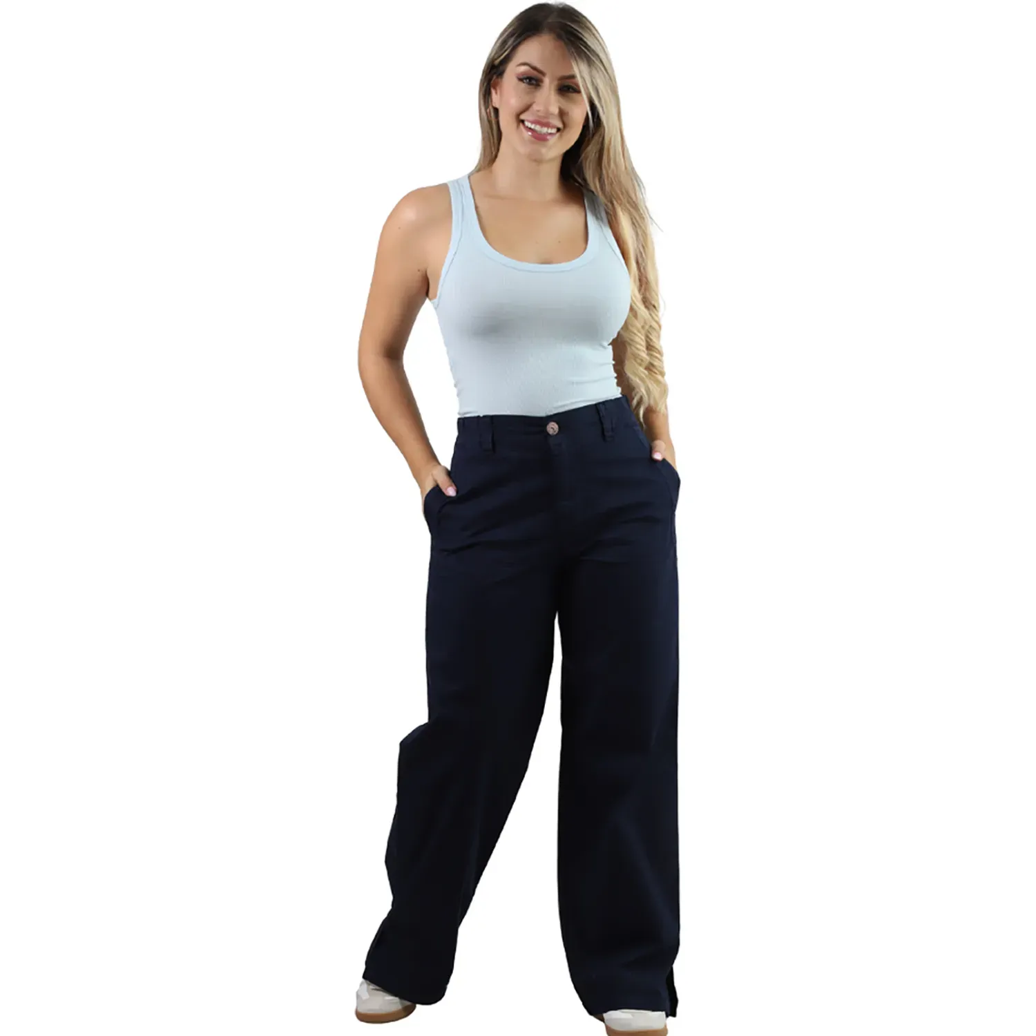 Pantalon Fordan Jeans Mujer 3966 C/Abertura  En La Basta color blue navy | Platanitos