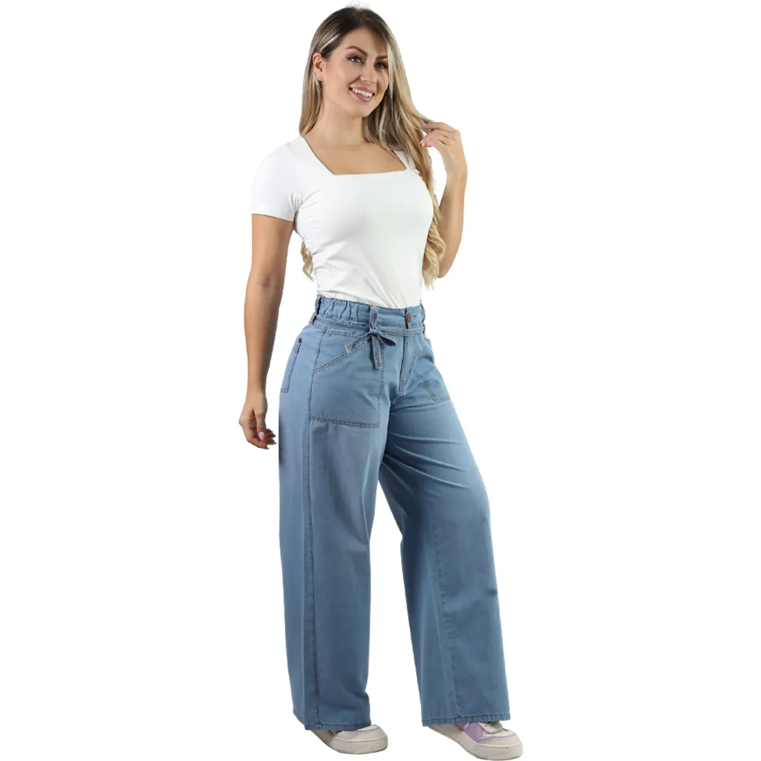 Pantalon Fordan Jeans Jean Mujer 3968 Wide Leg C/Bosillo Parche color celeste | Platanitos