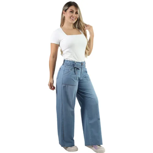 FORDAN JEANS Pantalon Jean Mujer 3968 Wide Leg C/Bosillo Parche