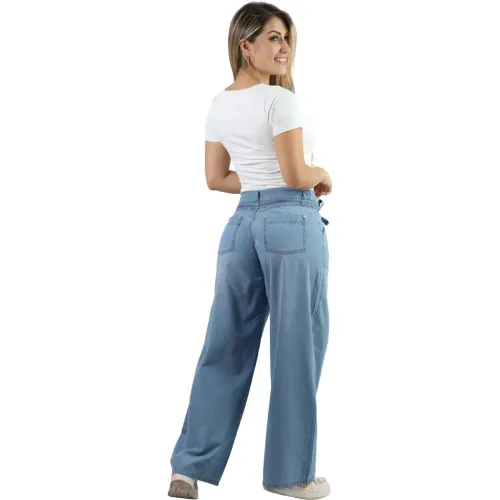 FORDAN JEANS Pantalon Jean Mujer 3968 Wide Leg C/Bosillo Parche