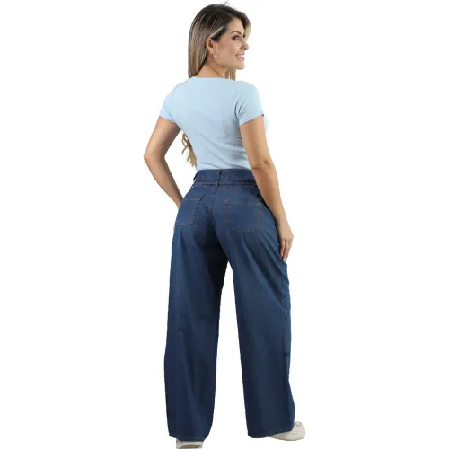 FORDAN JEANS Pantalon Jean Mujer 3968 Wide Leg C/Bosillo Parche