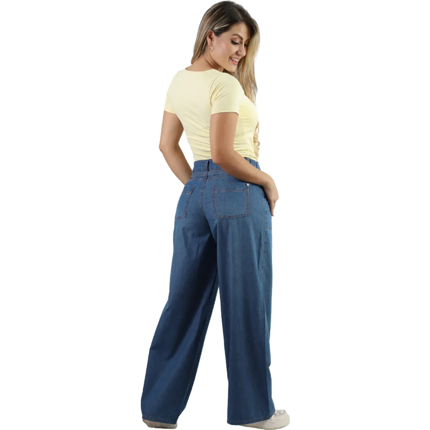 Pantalon Fordan Jeans Jean Mujer 3968 Wide Leg C/Bosillo Parche color used blue | Platanitos
