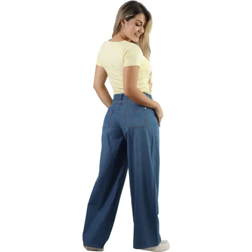 FORDAN JEANS Pantalon Jean Mujer 3968 Wide Leg C/Bosillo Parche